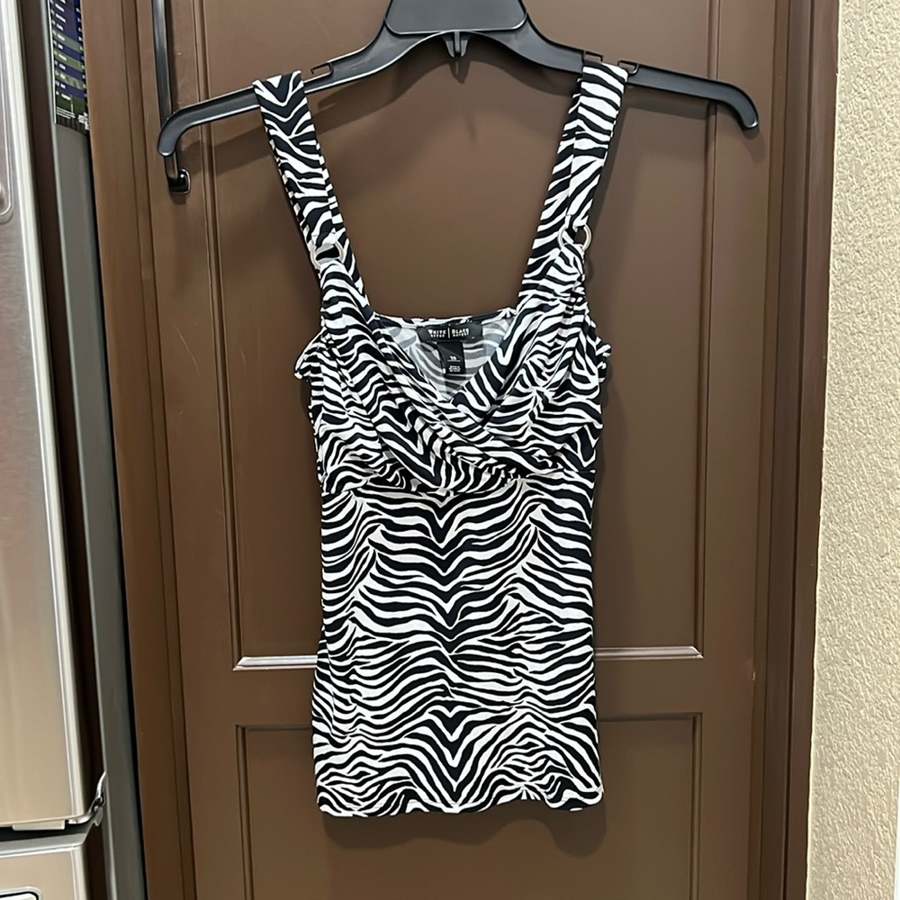 Zebra print blouse with plunging neckline